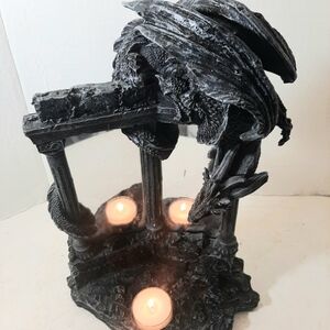 Gothic Dragon Mirrored  Candle Holder  11 x 8 x 4 in